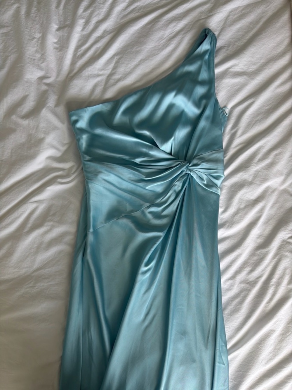 Abercrombie & Fitch One-Shoulder Satin Dress in Aqua Blue